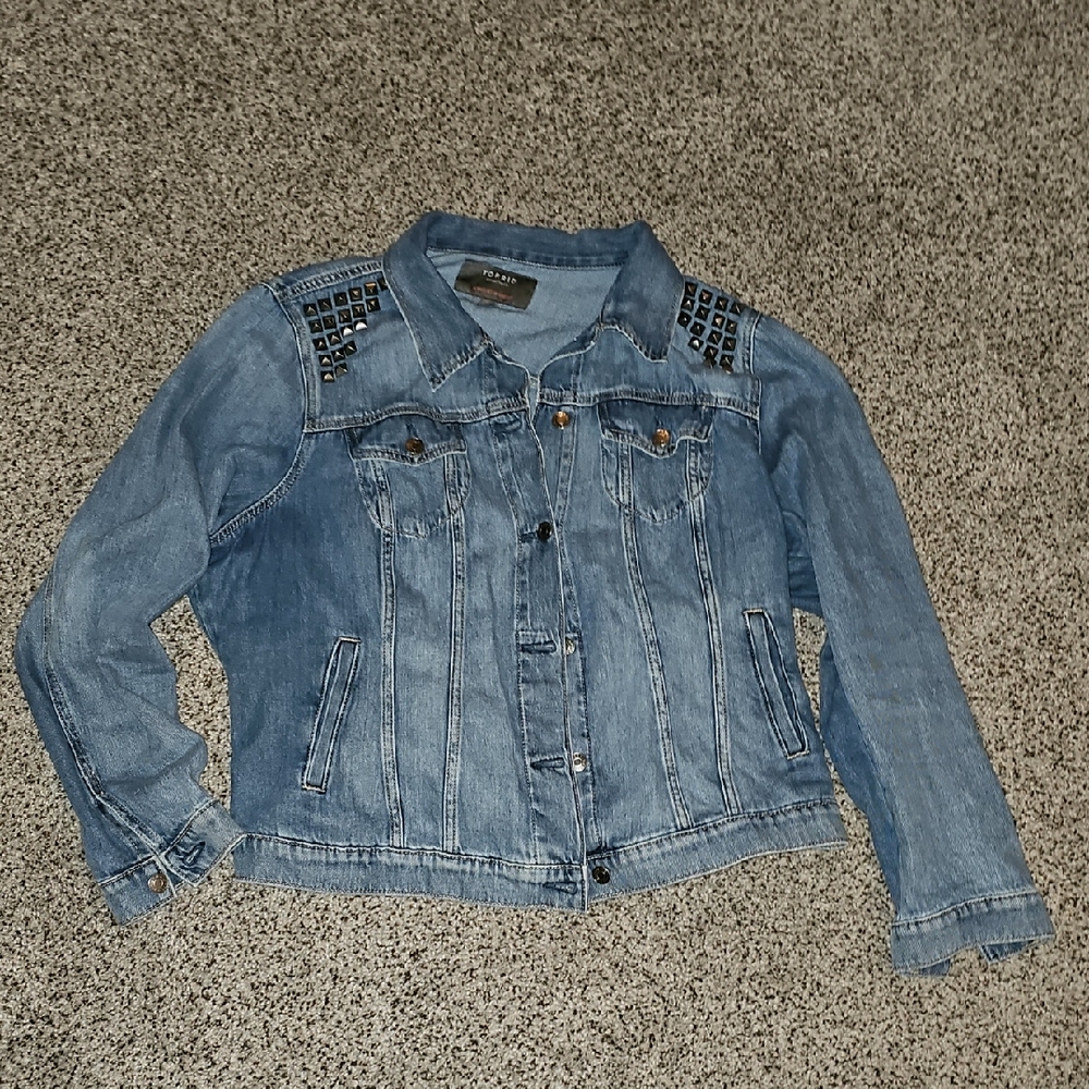 Torrid Trucker Punk Rock Denim Blue Studded Jacket Size 2 2xl